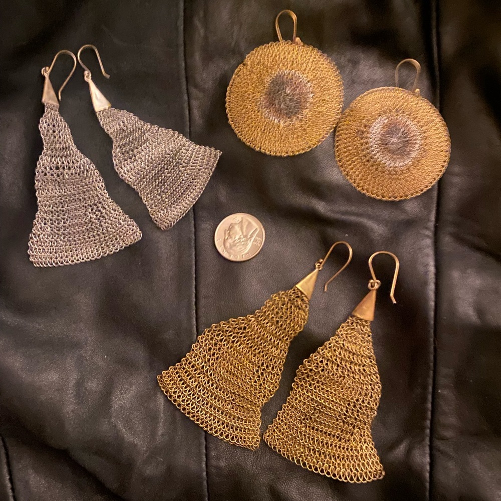 Gold and Silver Mesh Earrings Trio